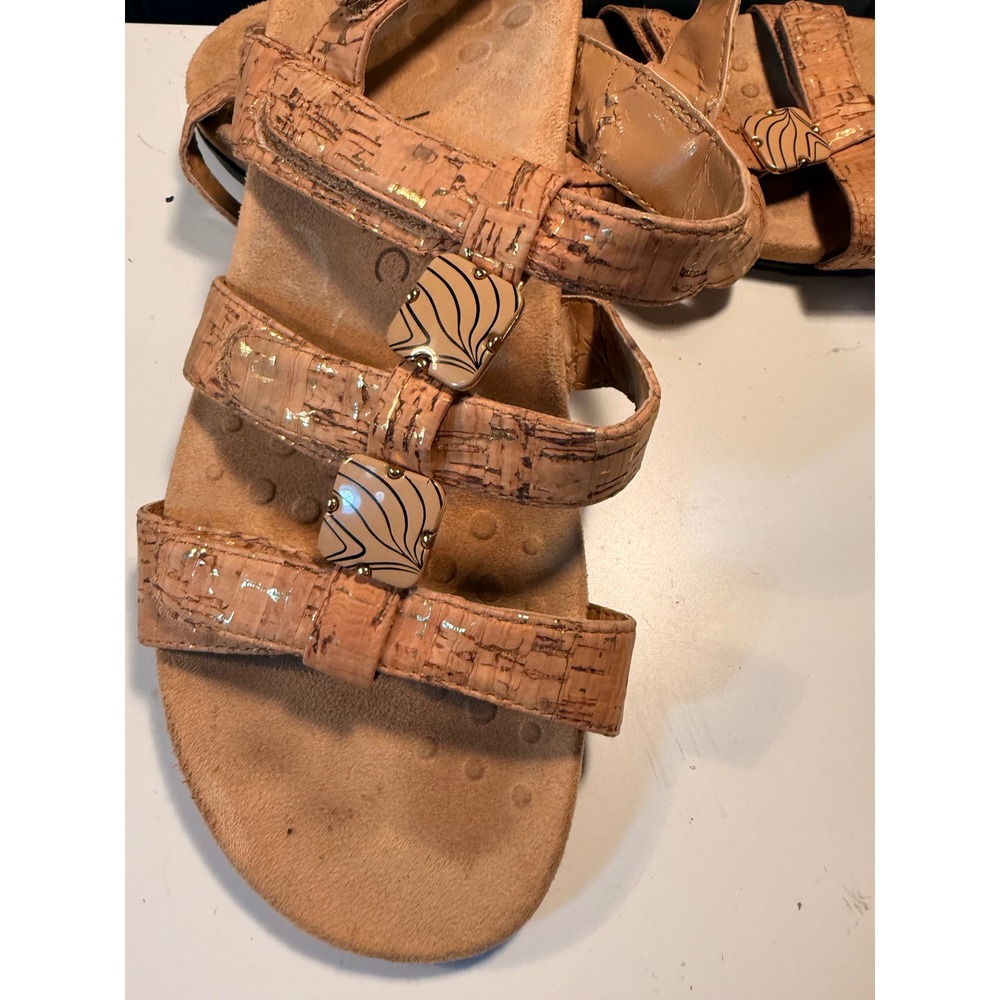Vionic Amber Cork Gold Metallic Adjustable Strap Sandals 44AMBER/TVW1375 Size 10